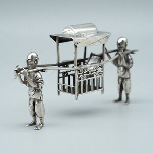 Early 1900s Sterling Silver Sedan Chair Porter Figurine Antique